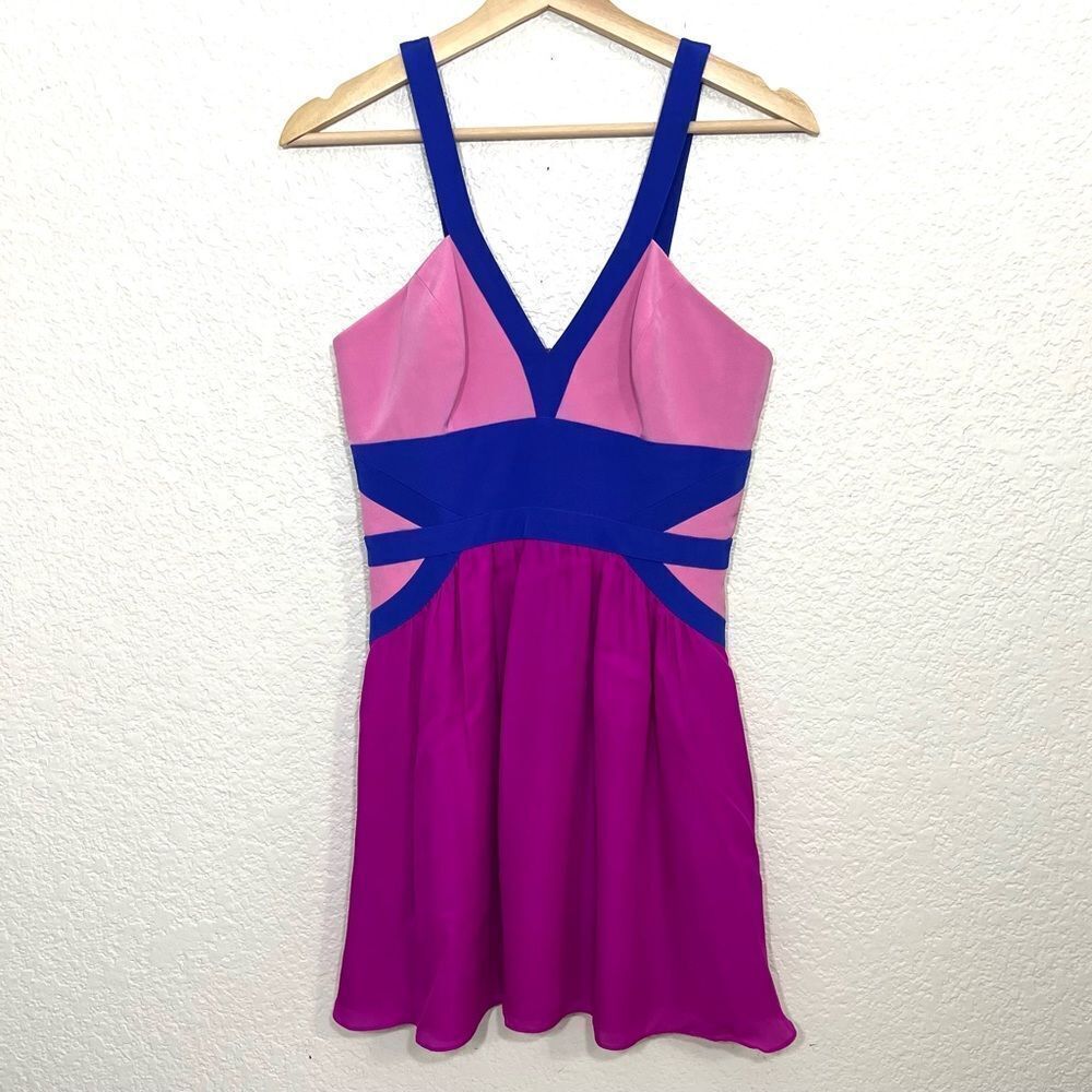Jay Godfrey Hot Pink Blue Color Blocked Silk Mini Dress Sleeveless Barbiecore 2